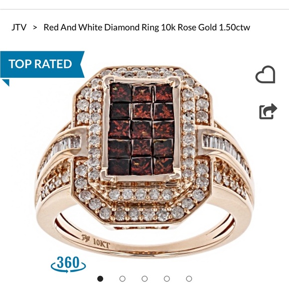 Red & White Diamond Ring 10k Rose Gold 1.50ctw Size 4.75